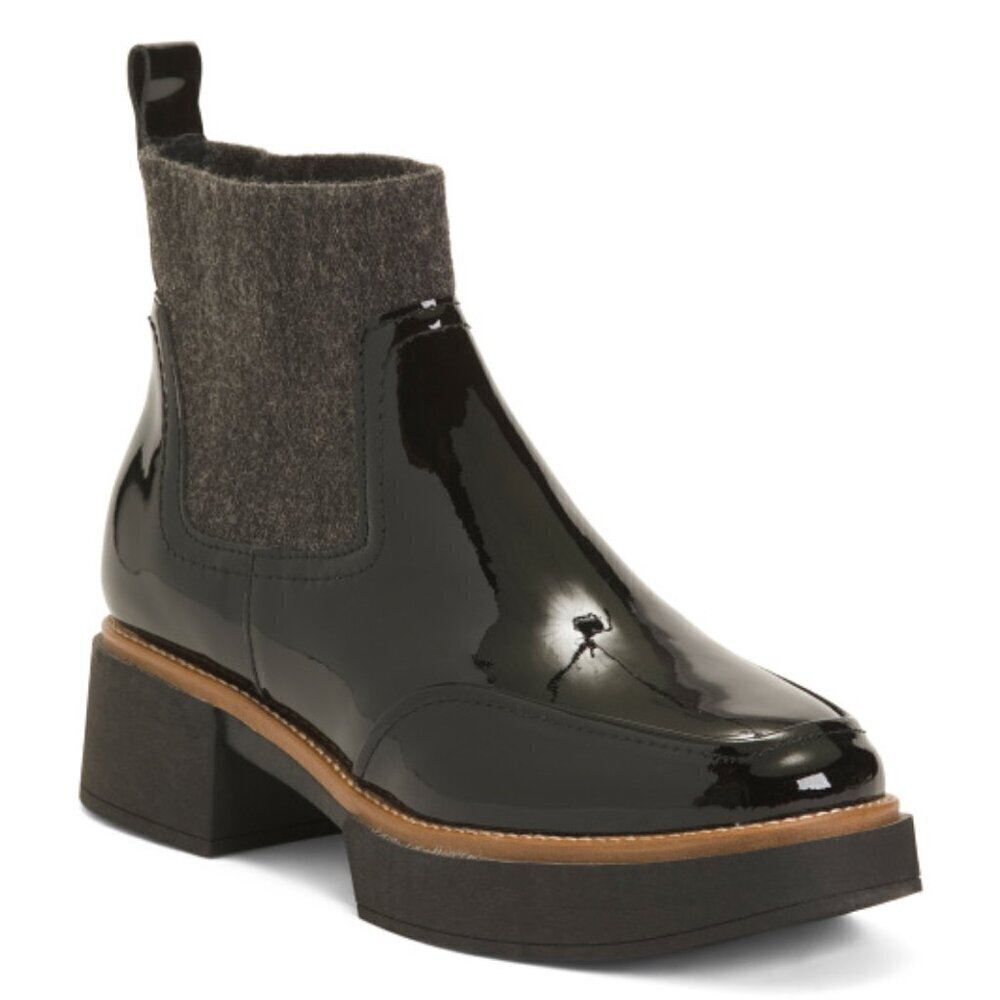 NWB$160 DOLCE VITA Patent Leather Saline H2O Waterproof Rain Booties Black 7WIDE